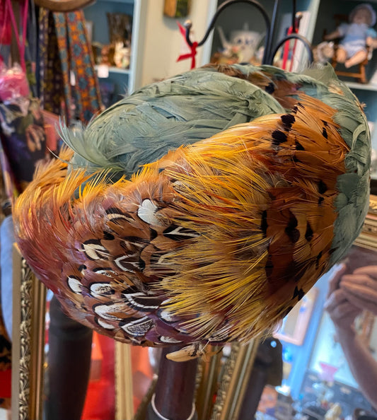 Mid-century Pillbox Pheasant Feather Hat